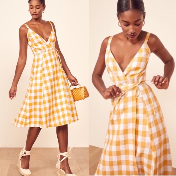 Reformation Dresses & Skirts - REFORMATION yellow gingham wrap sleeveless dress Beverly in Jeune Medium